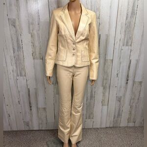 Cache Vintage Lamb Leather Beaded Cream Pantsuit